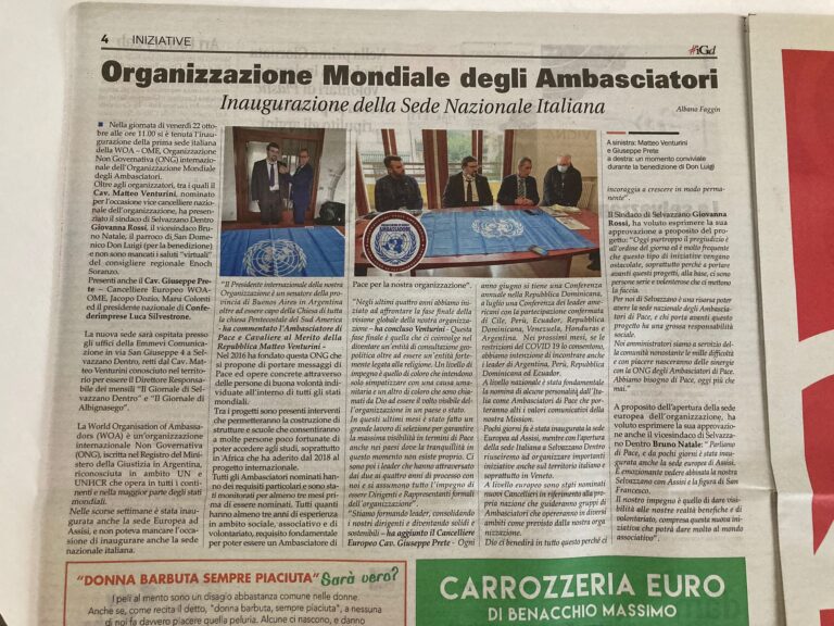 giornale inaugurazione della sede nazionale italiana